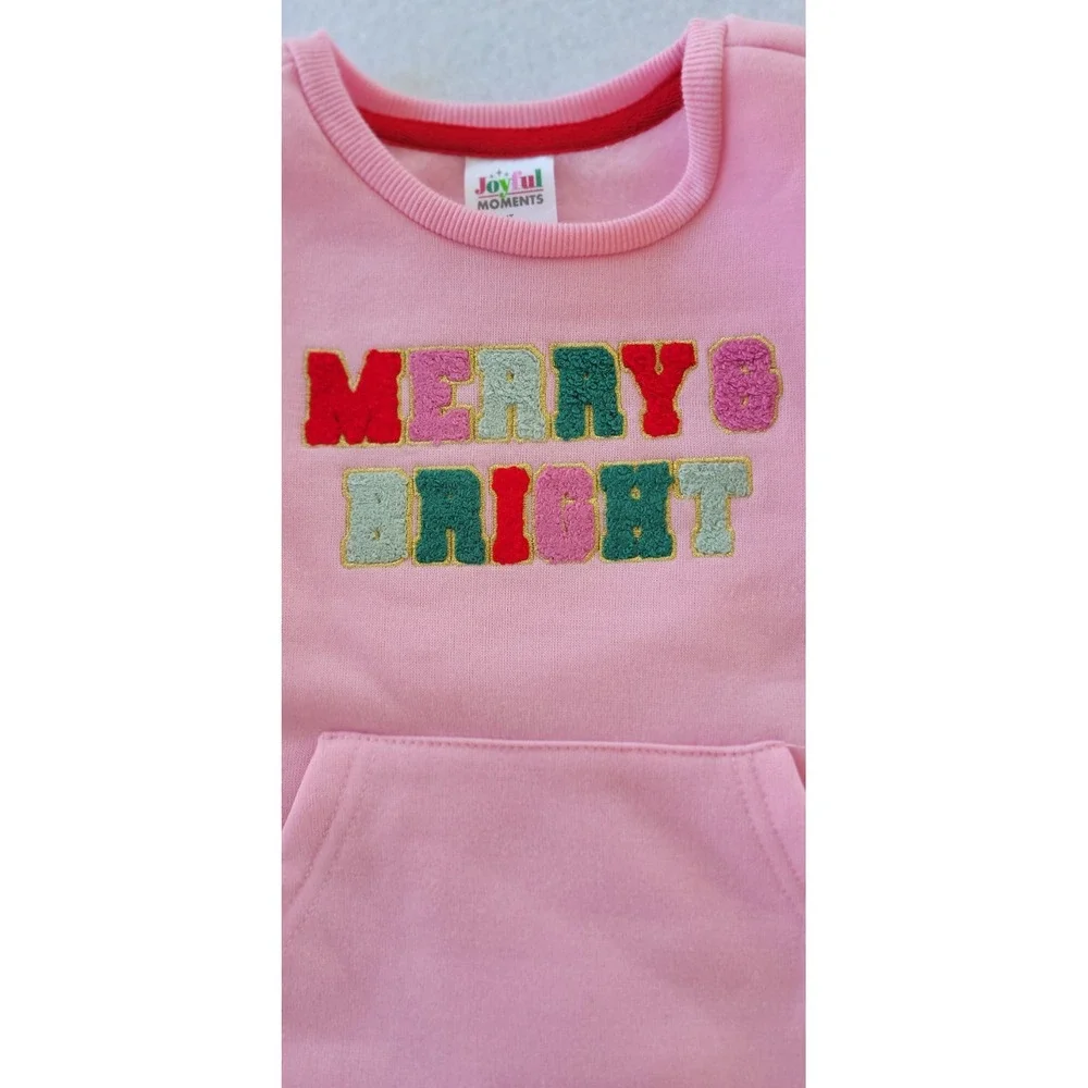 Joyful MERRY & BRIGHT Girls Set 3 HOLIDAY Size 4T‎  COLOR Pink-HOLIDAY